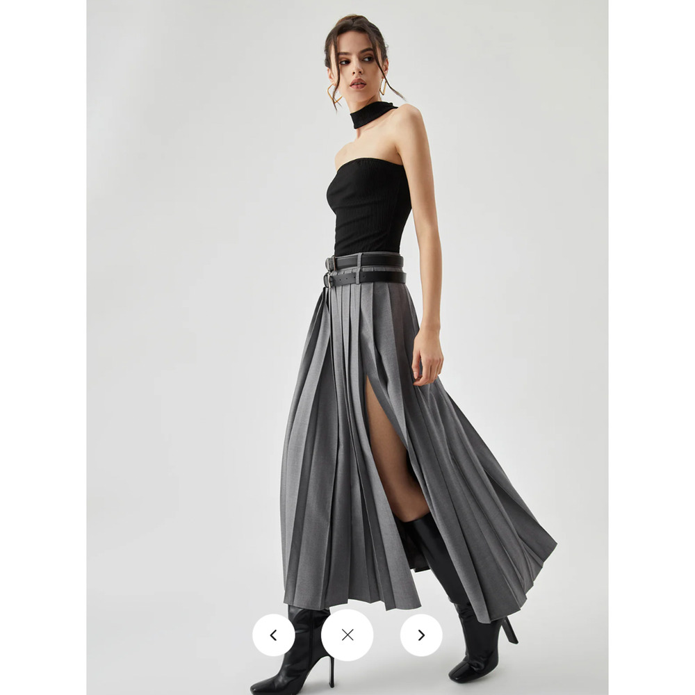 NWT  Commense Pleated Split Maxi Skirt Without Belt Sz S - Picture 2 of 5